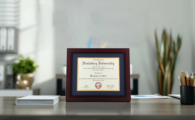 VIOLABBEY 8.5x11 Diploma Frame Solid Wood |Fits 8.5x11 with Black Gold Double Mat or 11x14 Documents&Certificates without mat, Tempered Glass, Cherry Frame for Wall or Tabletop Display - Image 5